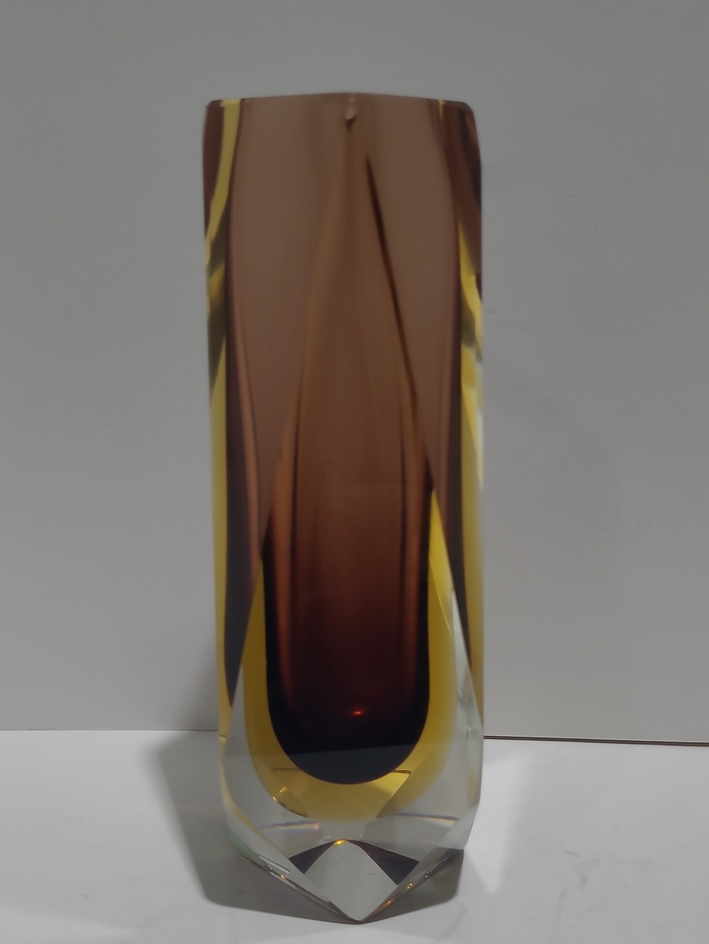 Vintage Murano Sommerso Vase Multi Faceted Amber & Yellow 6"